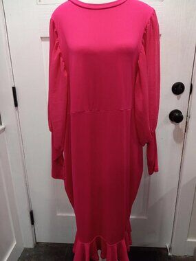 Vintage Women Long Pink Dress Balloon Arms
